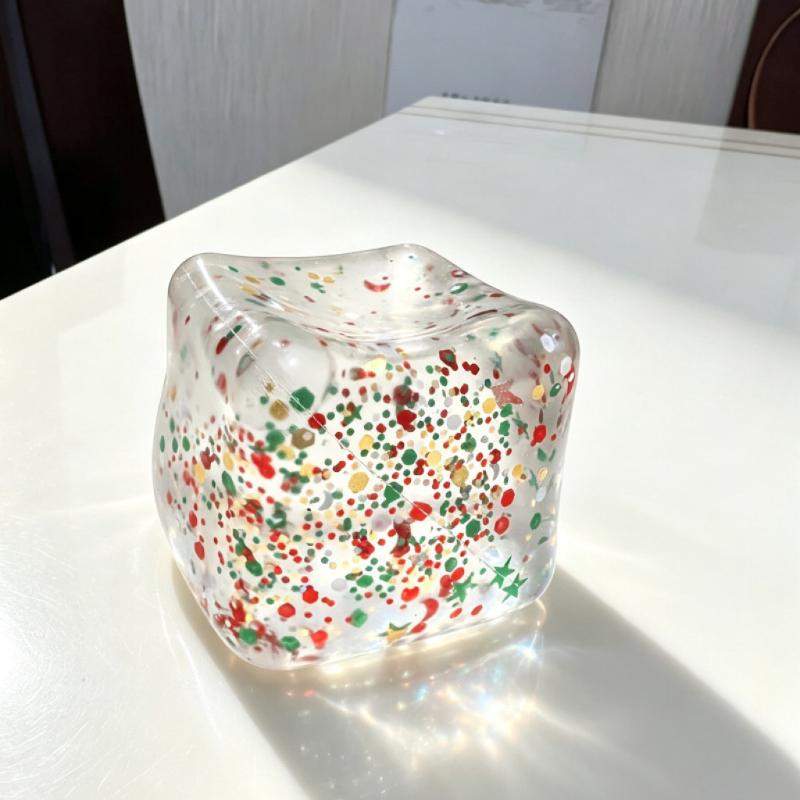 Stress Relief Cube Toy Glitter Slow Rebound Soft Malt Candy Squeezable for Home Office Christmas Gift