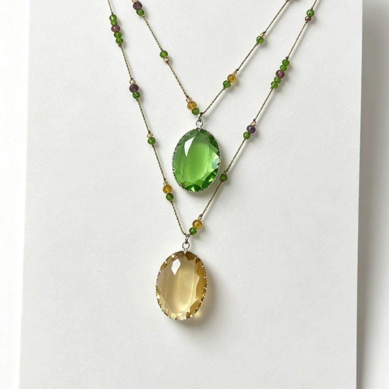 Statement Big Oval Long Pendant Necklace For Women Creative Green Champagne Color Sweater Chain