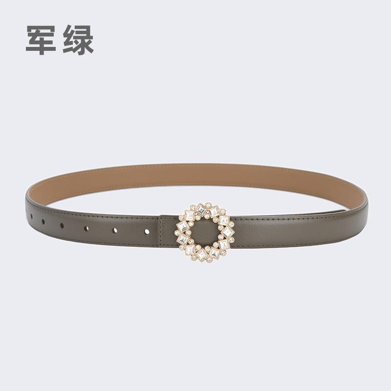 Four Seasons Available Belts Women'S Fashion Versatile Trendy Decoration Suits Cowhide Thin Belt Diamond Genuine Leather Ins Style Jeans Belt