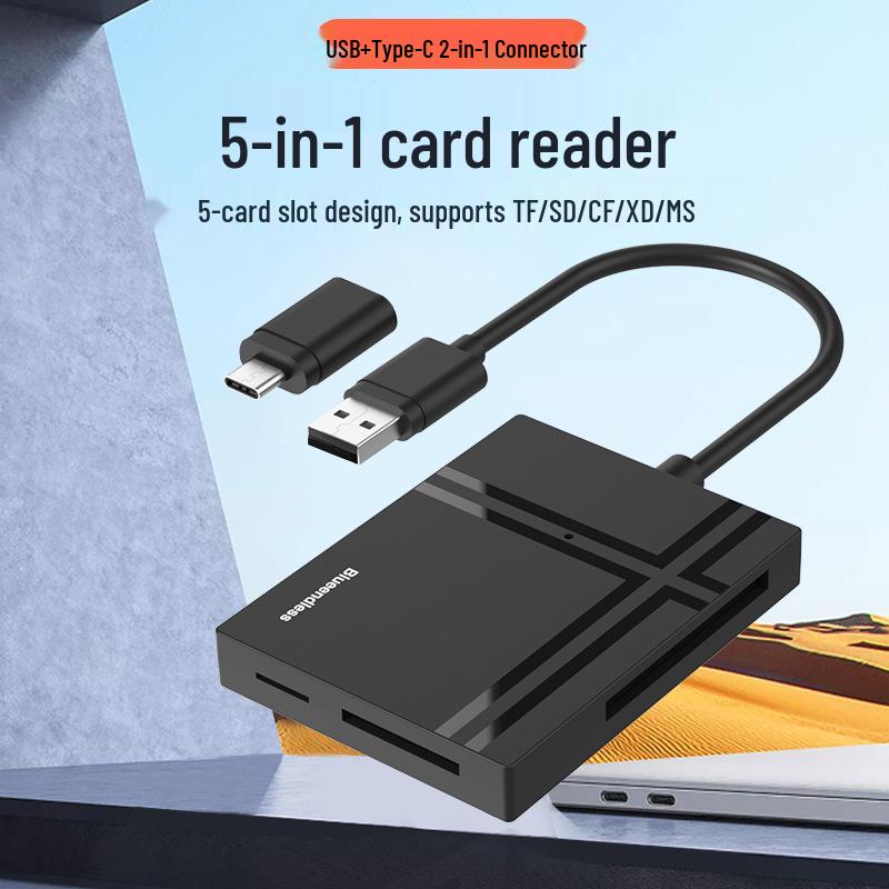 5-in-1 USB 3.0 Type-C OTG Card Reader: CF/SD/TF/MS/M2 Hub
