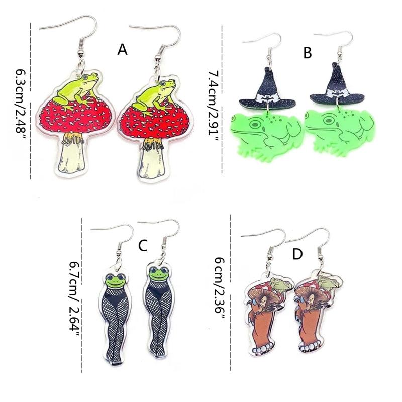Cute Mushroom Frog Earrings Drop Earrings Acrylic Cartoon Balloon Print Dangle Earrings Ear Dangles Ear Pendant for Girl