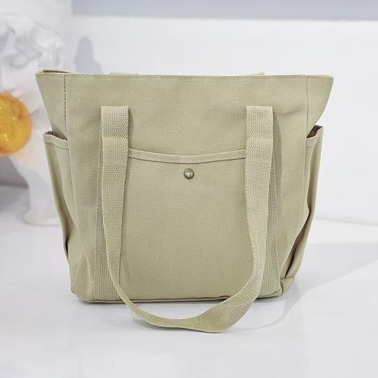 Women Canvas Shoulder Bag Heavy Duty Work Tote with Side Pockets Zip Closure Handbag for Travel Shopping Commuting Gym