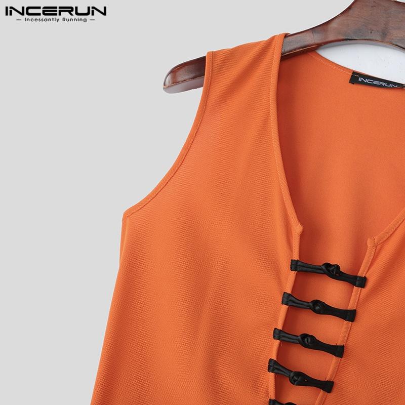 INCERUN Maiouri casual de vară pentru bărbați cu gât în V, fără mâneci, cu bandaj, goale, neregulate