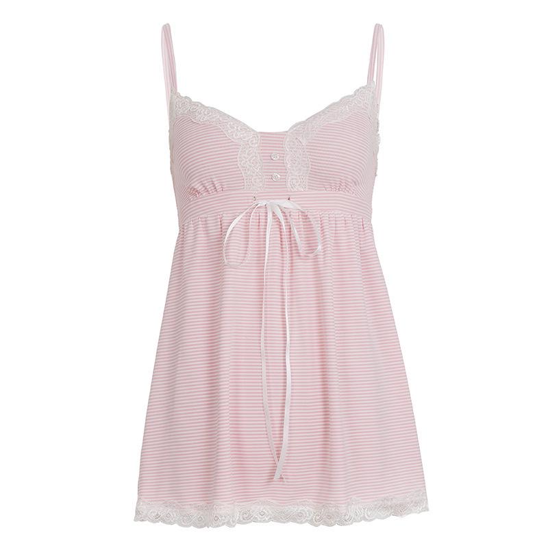 Spicy Summer Striped Lace Bow Tie Camisole: Slim-Fit European American Style