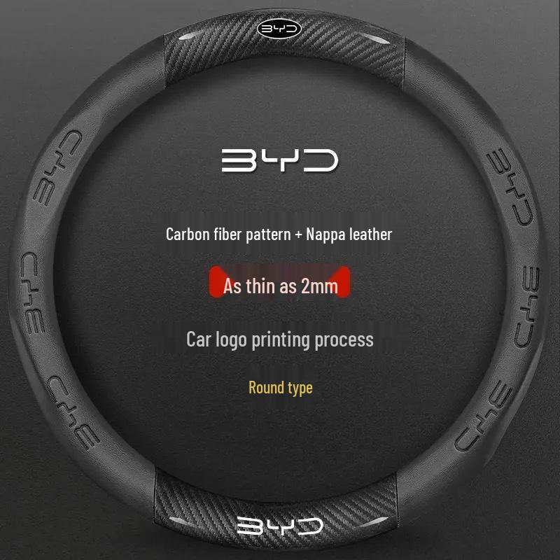 

BYD Song Han Qin Yuan Steering Wheel Cover - Ultra-thin, Breathable, 5D Embossed, No-Sew Napa Leather for 19-26 Models 38cm