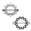 2PCS 14G Acier Inoxydable Anneau Rond pour Mamelon Anneau Barre Forme Fleur Creuse Piercing Corporel