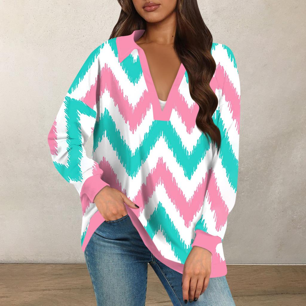 Womens Oversized Sweatshirts Fall Tops Long Sleeve V Neck Casual  Printing Pullover Top Cute Daily Clothes