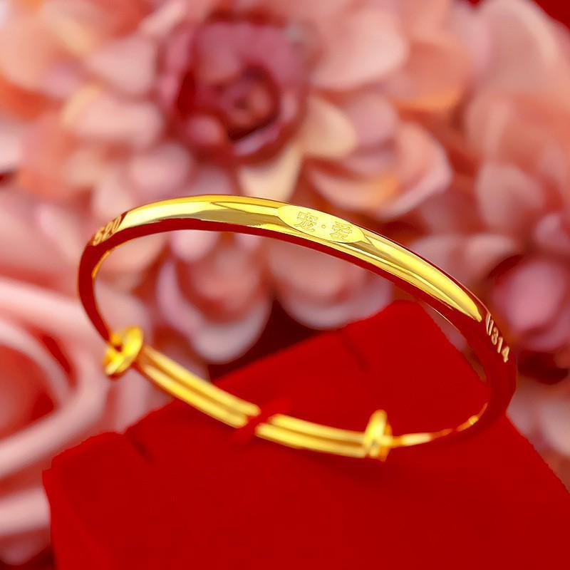 Gold-Plated Starry Dragon & Phoenix Push-Pull Women's Bangle - Non-Fading, High-End Jewelry