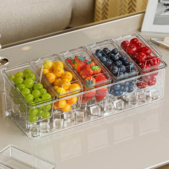 Taco Bar Serving Set for Party Ice Chilled Condiment Caddy Organizer for 5 Removable Compartments Garnish Serving Tray Platter for Picnic Camping