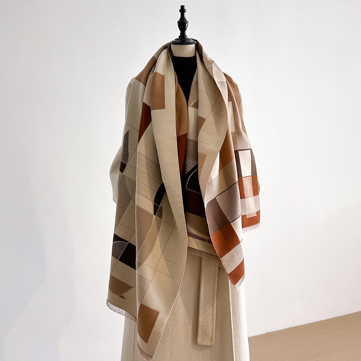 

Luxury Winter Scarf for Women Faux Cashmere Warm Geometric Cat Print Pashmina Thick Soft Shawl Wrap Female Brand Foulard Bufanda