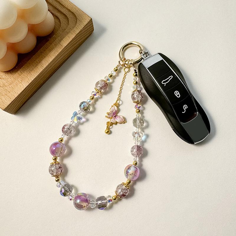 Creative Beaded Mobile Phone Chain Universal Mobile Phone Anti Loss Lanyard  Butterfly Phone Short Wrist Strap Gifts
