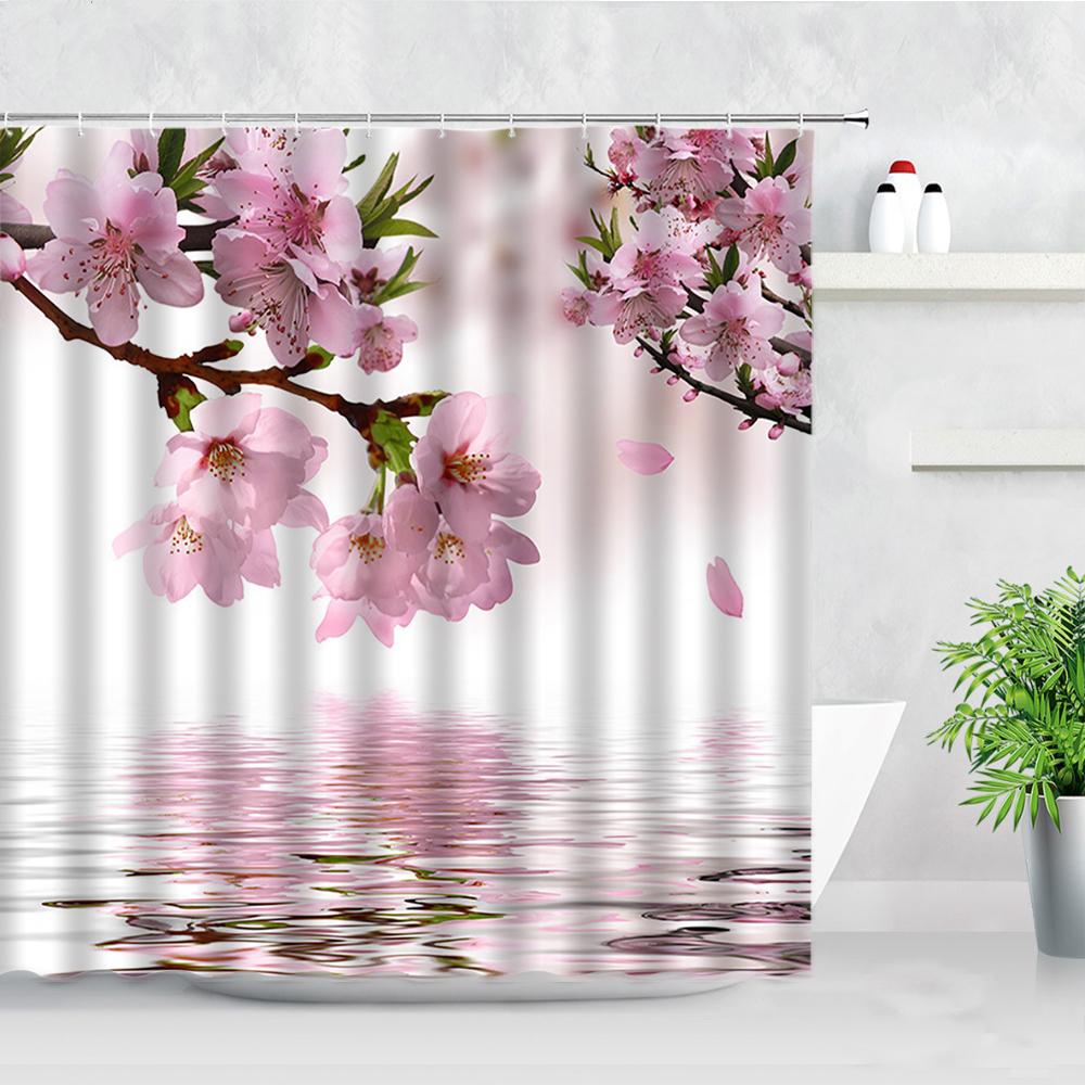 Butterfly Flower Shower Curtain Watercolor Plant Printed Bathroom Curtain Pretty Wildflower Pattern Bath Curtain With Hooks