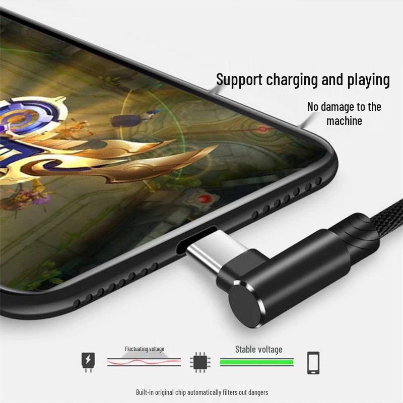 120W Type-C Elbow Braided Data Cable, Fast Charging 6A for Android & Apple, Ideal for Mobile Gaming
