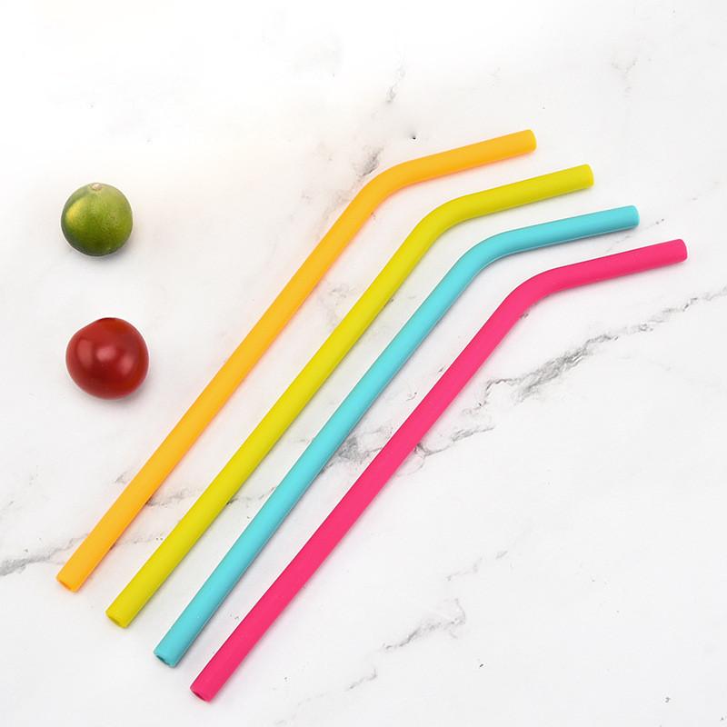 Paille à boire en silicone de haute qualité 200 mm de longueur Micro-ondable Style occidental Couleur unie