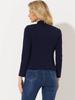 Allegra K Women's Navy Blue Blazer Jacket, Vintage Style, Stand Collar, Open Front, Button Detail, Casual, Size L