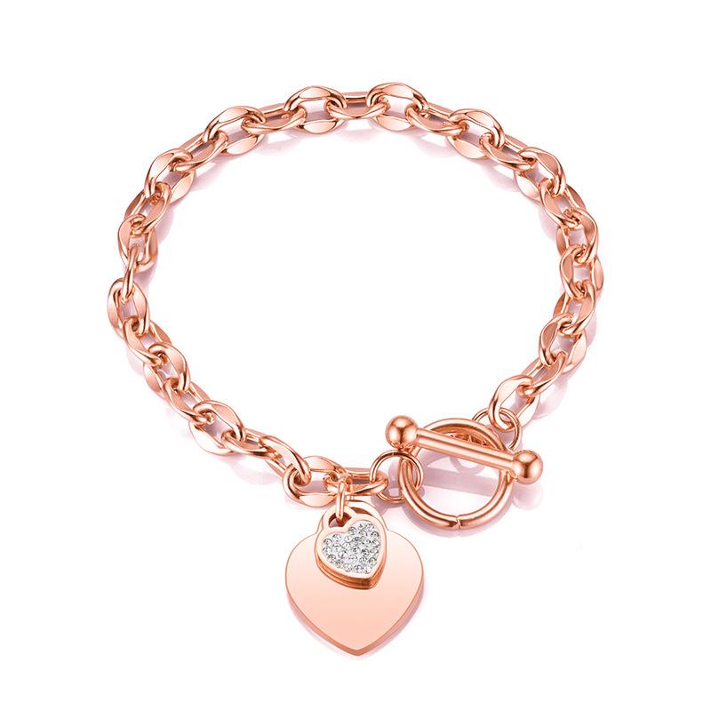 1pc Stainless Steel Bracelet With Heart Pendant, Double Heart OT Buckle Couple Bracelet Unisex