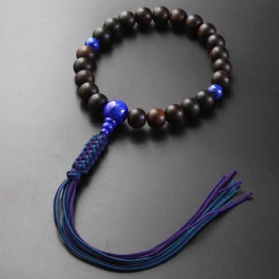 Kyoto Buddhist Altar Hayashi Prayer Beads Braided Cord Tassel Ebony Lapis Tailoring Jodo Shinshu Honganji Bag Kyoto Prayer Beads (Unground) (For Men)