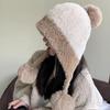 Großer Bommel Flauschiger Pelz Ohrenwärmer Mützen Mütze für Frauen Weiblich Weich Plüsch Winter Warm Gestrickt Plüschmütze Outdoor Schnee Ski Mütze