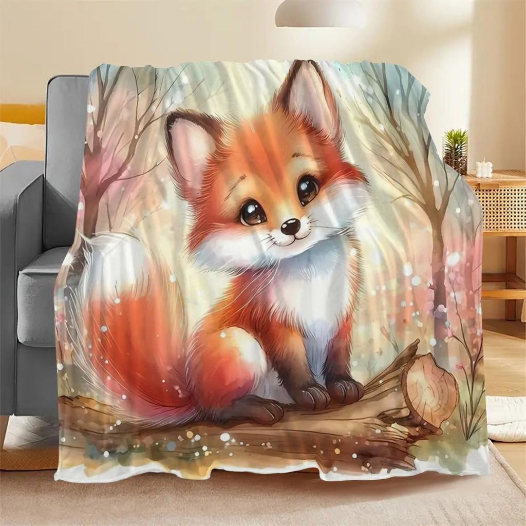 Cozy Fox Print Flannel Throw Blanket - Soft, Warm & Reversible for Couch, Bed, Office Naps & Camping - Perfect Gift for Friends