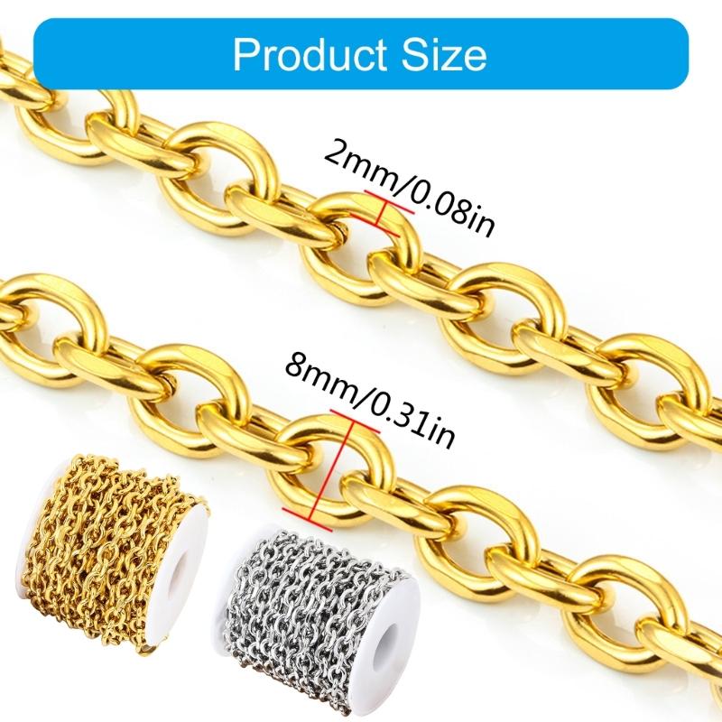 Versatile Stainless Steel Rolo Chain Bulk Jewelry Making Components for Men and Women Necklace Creations Supplies