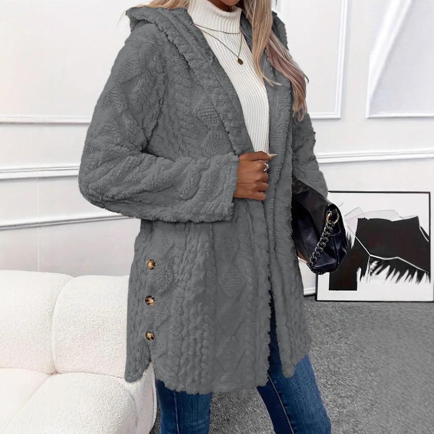 2024 Autumn/Winter European & American Hooded Solid Color Long Sleeve Cardigan Jacket