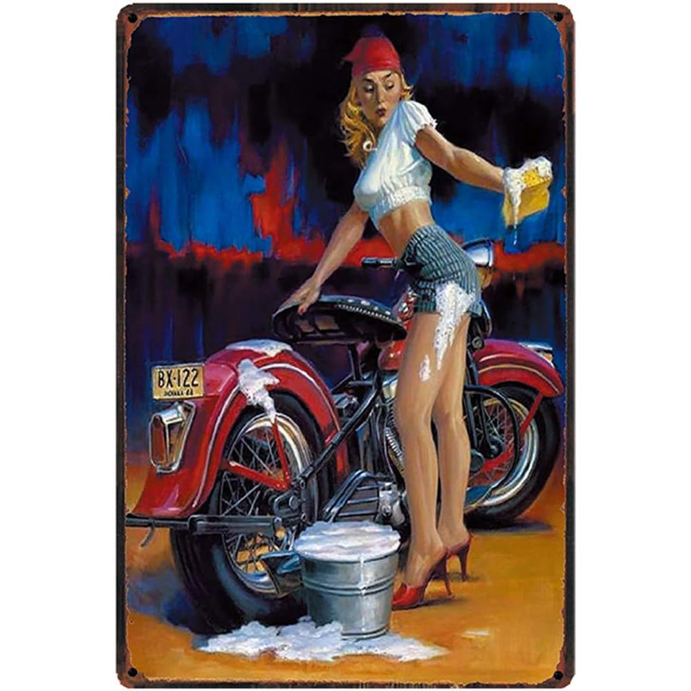 Pinup Girls Garage Metalowe Blaszane Znaki Plakaty Artystyczne na Ścianę Tabliczka Znak Vintage Żelazny Obraz Dekoracja do Domu Kawiarni Garażu Klubu Ba
