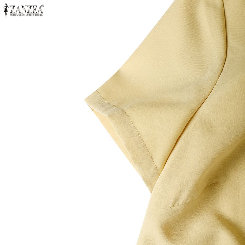 ZANZEA Lässiges Kleid mit Umlegekragen und einfarbigen Kurzarm für Damen