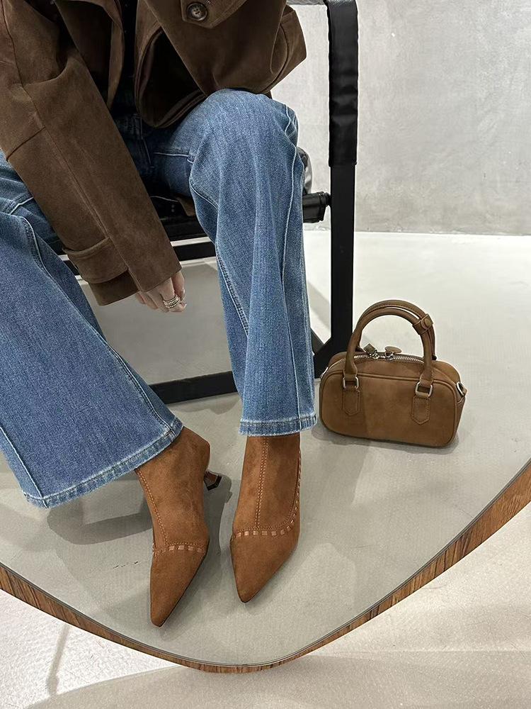 Pointed short boots women's 2025 autumn and winter new women's boots thin heel boots short boots high heels Martin boots thin boots