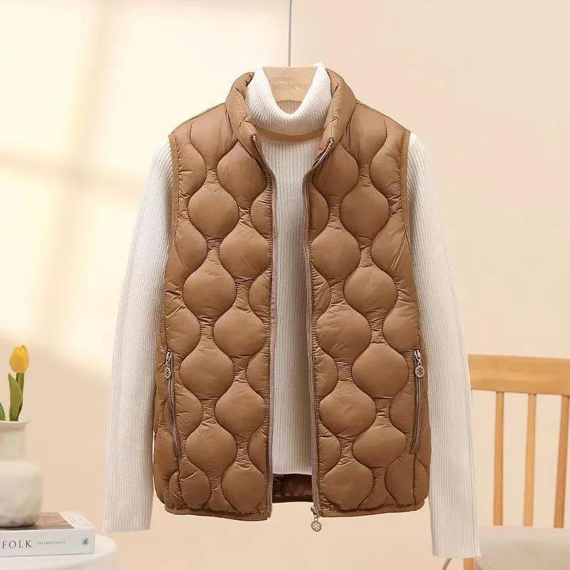 Veste Gilet Léger Automne Hiver pour Femme Maman Col Montant Court Chaud Gilet Vêtement d'Extérieur Décontracté Haut