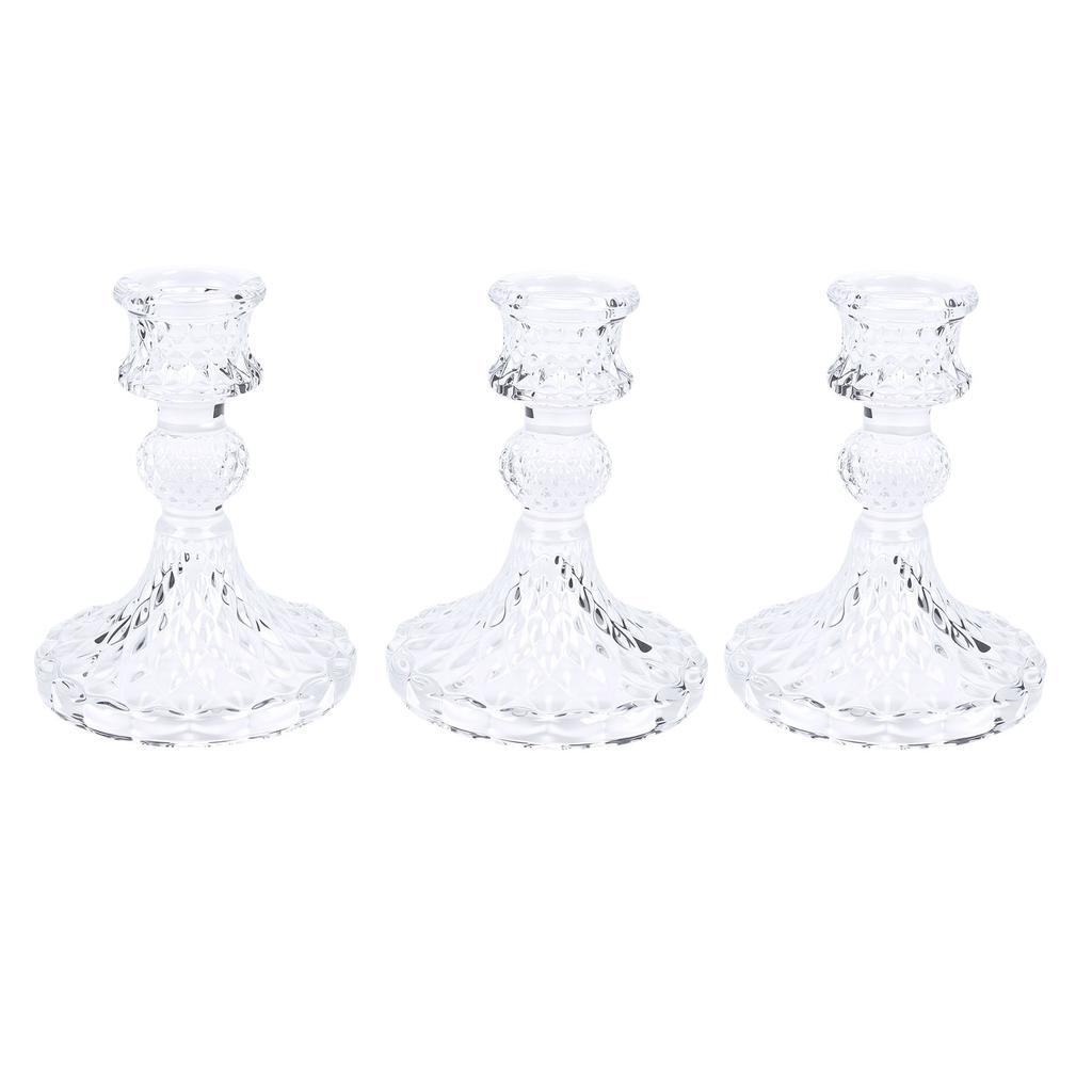 3PCS Glass Candlestick Holder Clear Pillar Taper Candle Holder for Shelf Dining Table Decor Centerpiece Wedding Party