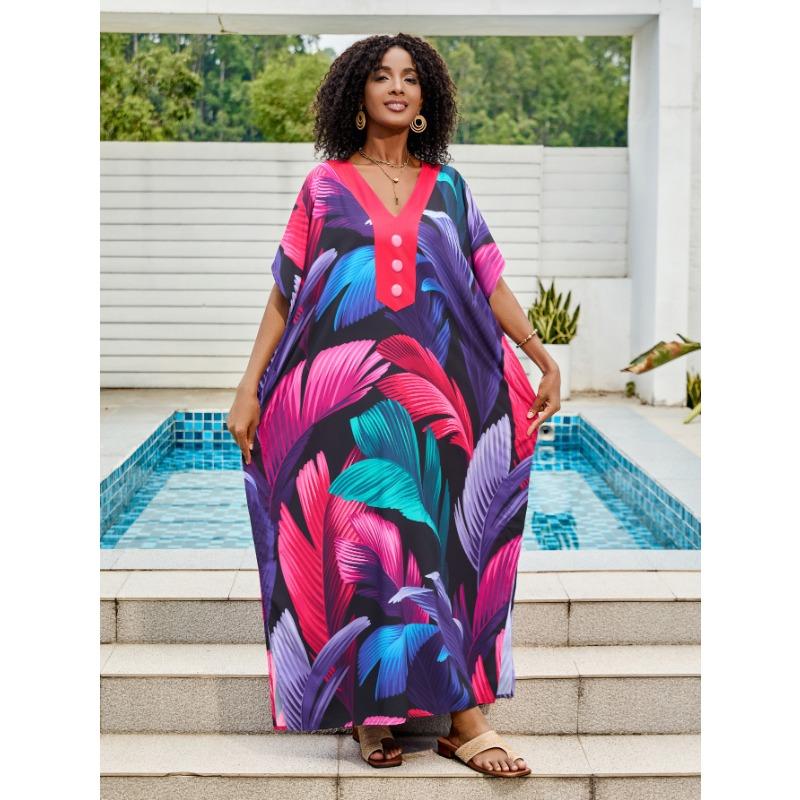 Nuovo Abito Lungo da Spiaggia Taglie Forti da Donna con Scollo a V, Camicia Protezione Solare per Bikini e Costume da Bagno con Copricostume