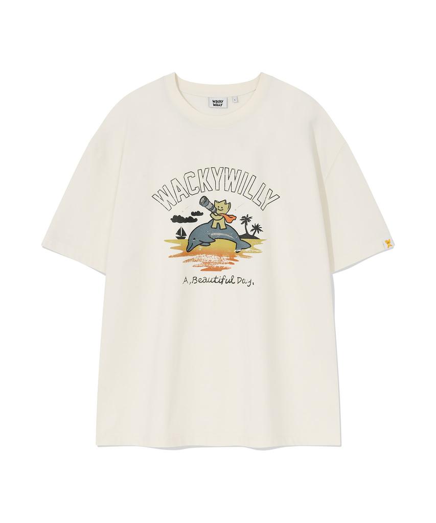 WACKY WILLY Kiki And Dolphin Graphic Short Sleeve T-Shirt Cream
