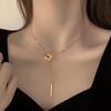 Personality Design Gold Color Stainless Steel Geometric Square Cross Long Pendant Necklace for Women Charm Collar Jewelry Gift