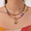 Preppy Aesthetic Beaded Necklace Women Layered Necklace, Heart Pendant Colorful Bohemian Choker Jewelry for Summer Beach Party