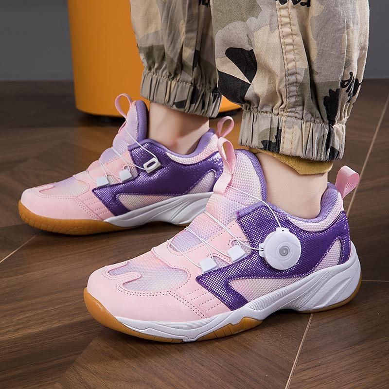 Children's Badminton Shoes Professional Rotating Buckle Free Lace-up Classmates Non-slip Breathable Summer Mesh Table Tennis Shoes