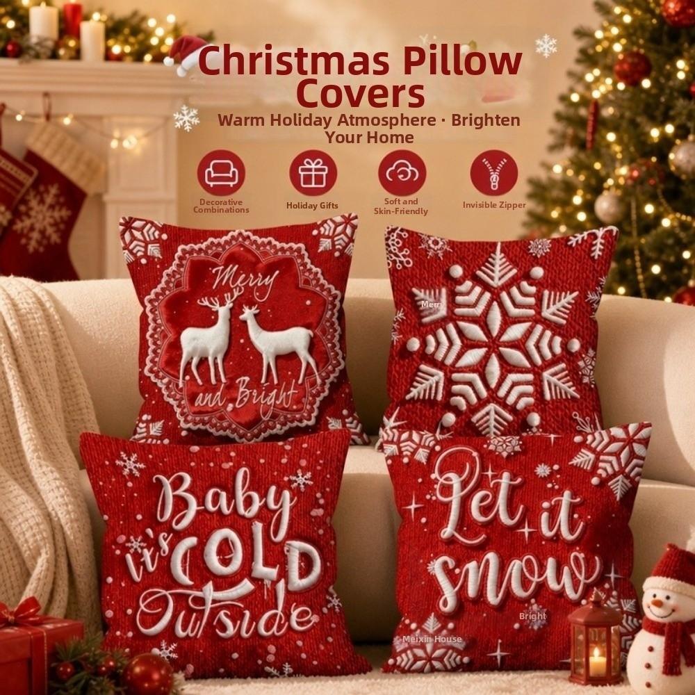 Cartoon Christmas Pillow Covers Flat Printing Xmas Pillow Cover  Home Holiday Decor