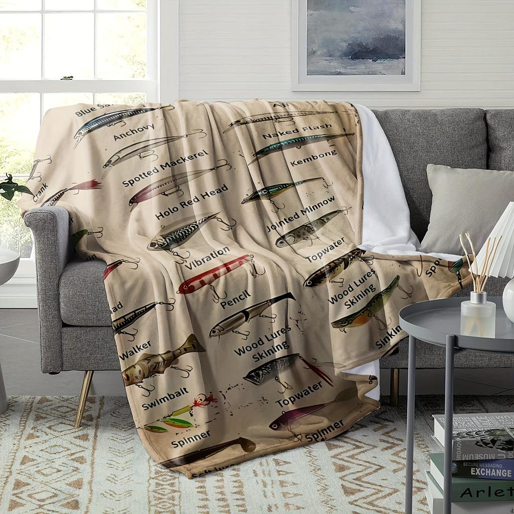 Weiche Flanell-Schal-Decke Mit Vollständigem Angelköder-Leitfaden Warm Hautfreundlich Für Sofa Bett Büro Multifunktional Maschinenwaschbar