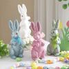 Simulated Easter Bunny Figurine Cute Decorative Foam Rabbit Figures with Ribbon Colorful Bunny Statues Kindergarten