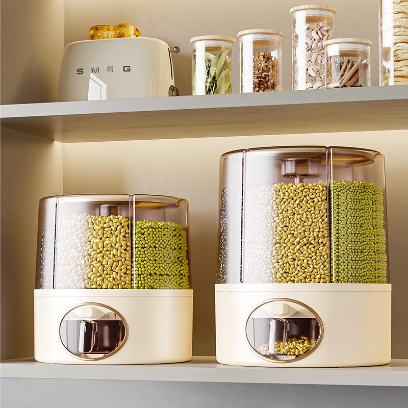 Rotating Grain Storage Box: Insect- and Moisture-Proof Sealed Rice Container with Dividers.