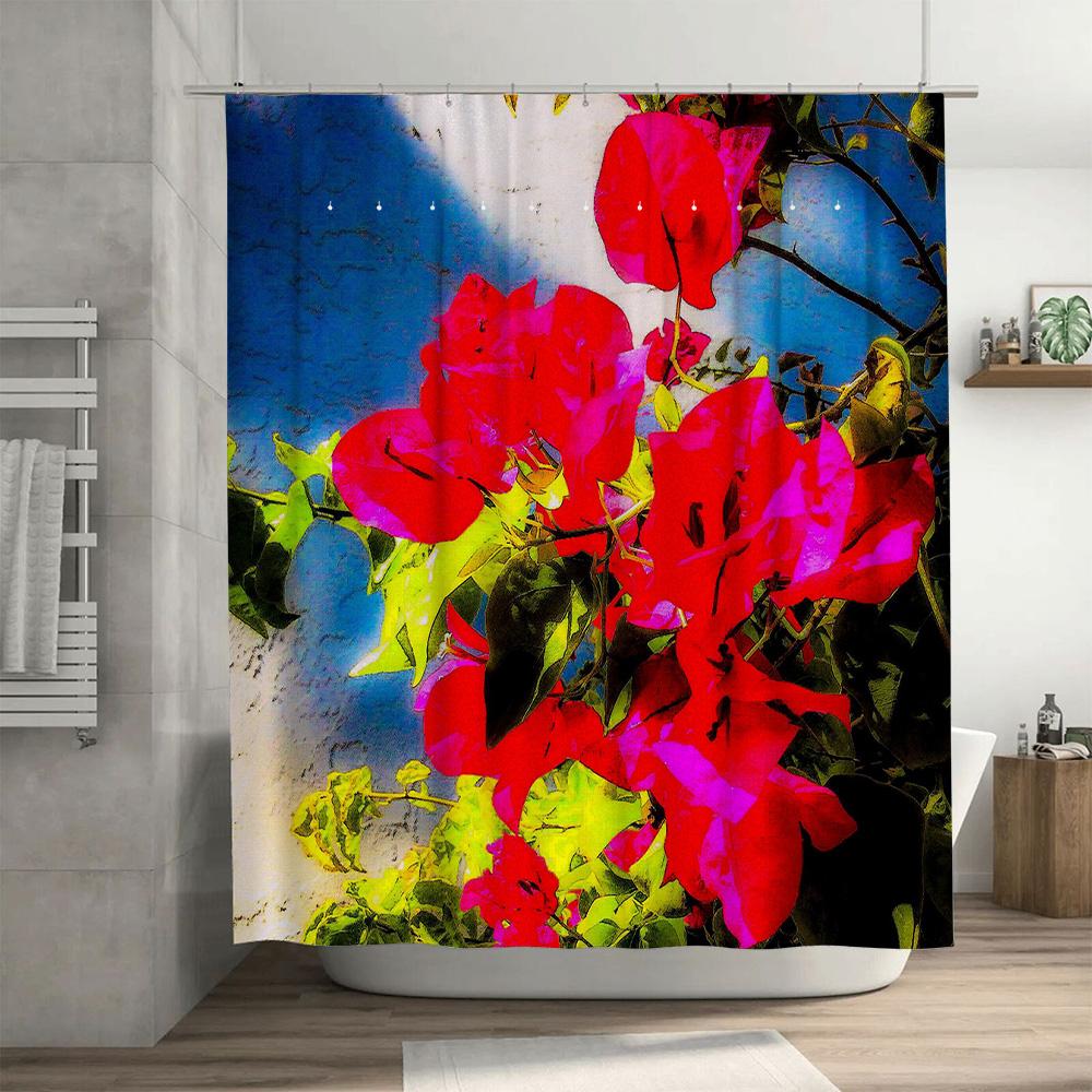 Vibrant Red Flower Shower Curtain Bathroom Decor Waterproof Fabric Modern Floral Design for Bathrooms Pink Green Yellow Blue Col