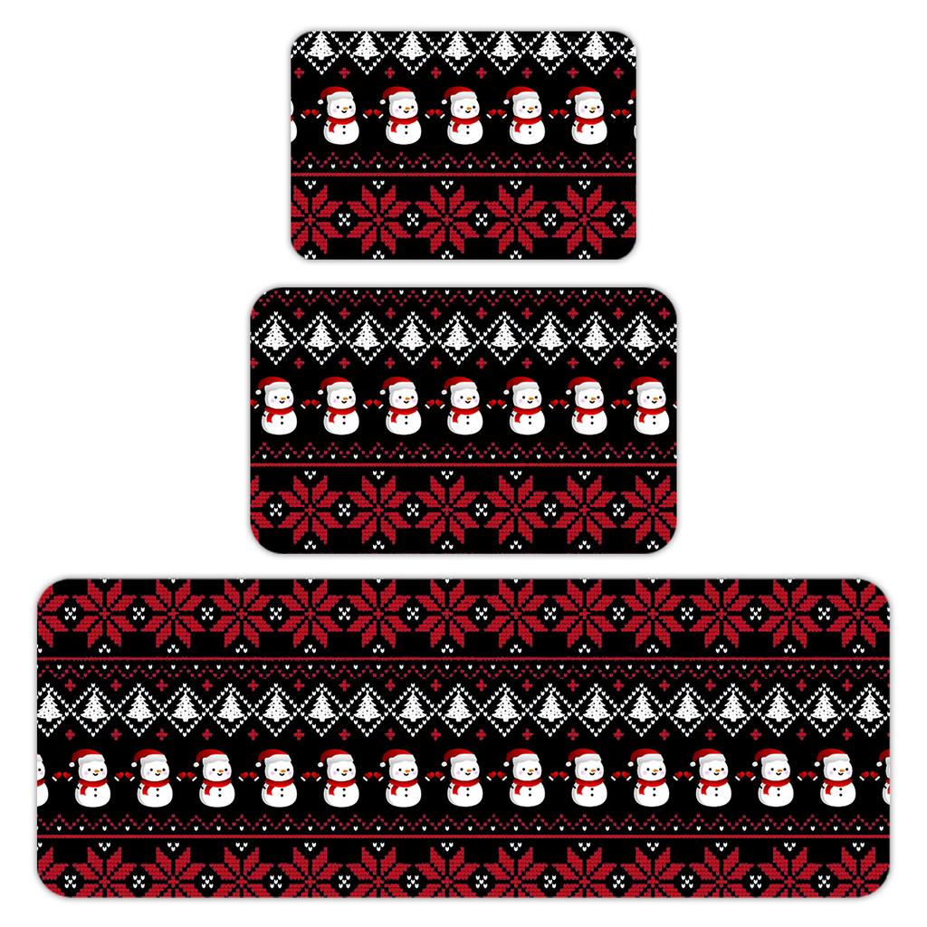 Christmas Kitchen Anti-slip Mat Carpet Flannel Door Mat Three-piece Set 45*120CM/50*80CM/40*60CM