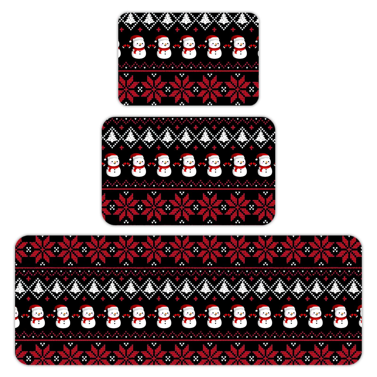 

Christmas Kitchen Anti-slip Mat Carpet Flannel Door Mat Three-piece Set 45*120CM/50*80CM/40*60CM One Size