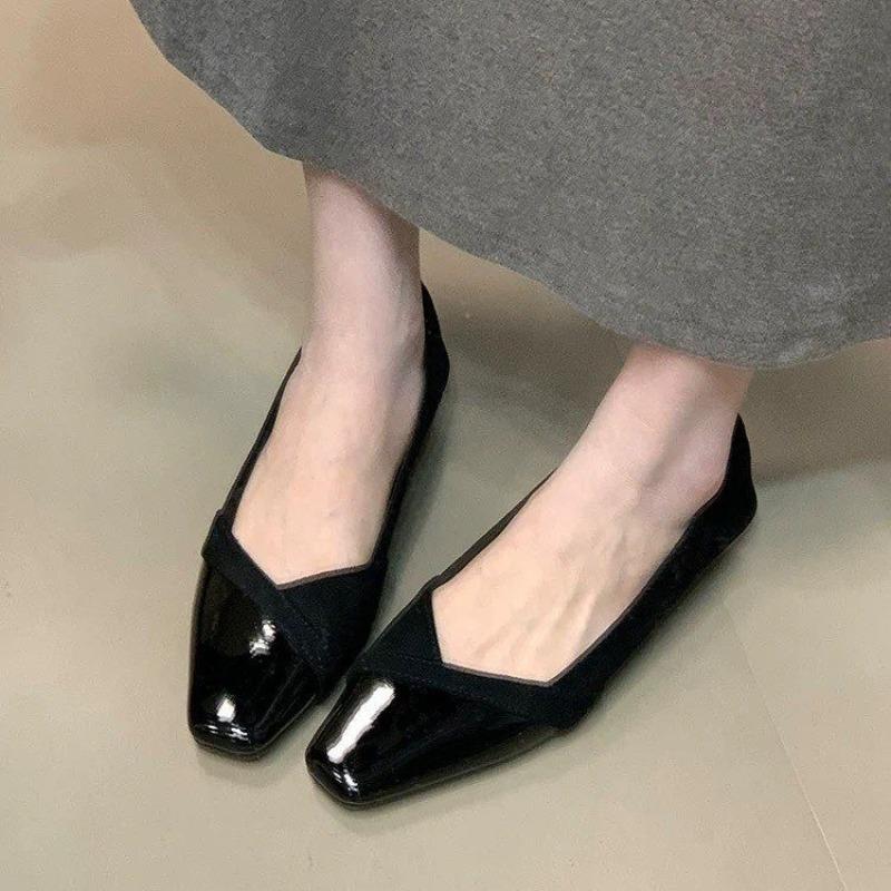 

Модная одиночная обувь Осень Новая квадратный носок мелкий вырез слипоны мягкая подошва нескользящая износостойкая обувь на низком каблуке 39