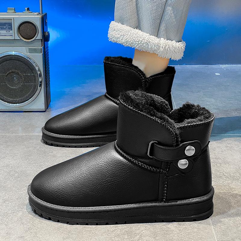 Winter Leather Waterproof Snow Boots Men's Cotton Shoes Non-slip and Warm Thickened Velvet Short Tube Thick-soled Comfortable Men's Cotton Boots
