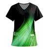 Women's Fashion Printed Short Sleeve V Neck Pattern Tops Pocket Working T-shirts
