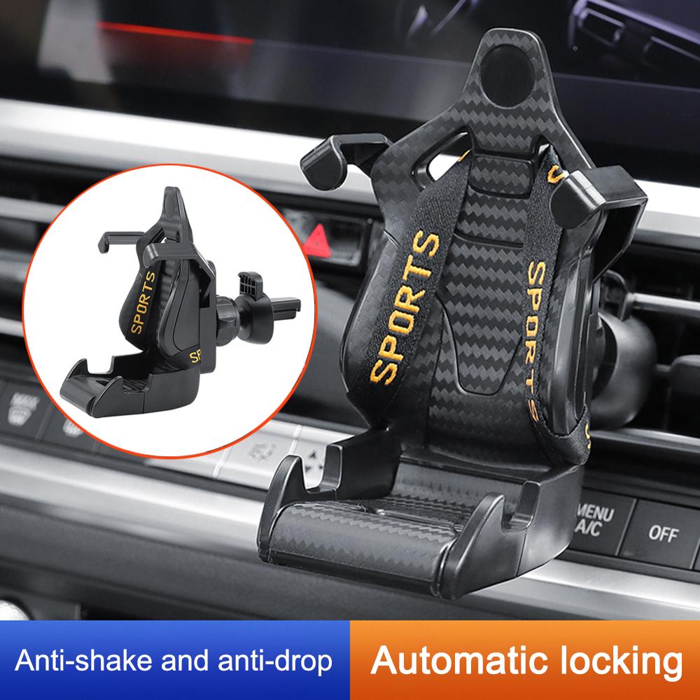 360 Carbon Fiber Pattern Racing Seat Shaped Car Phone Bracket GPS Support For Different Phone Models Air Vent Universal Tools Ne