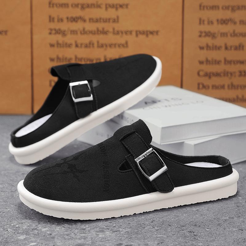 Men's Solid Color Baotou Half Drag Casual Daily Flat Heel Comfortable Breathable New Fashion Versatile Trend Men's Slippers