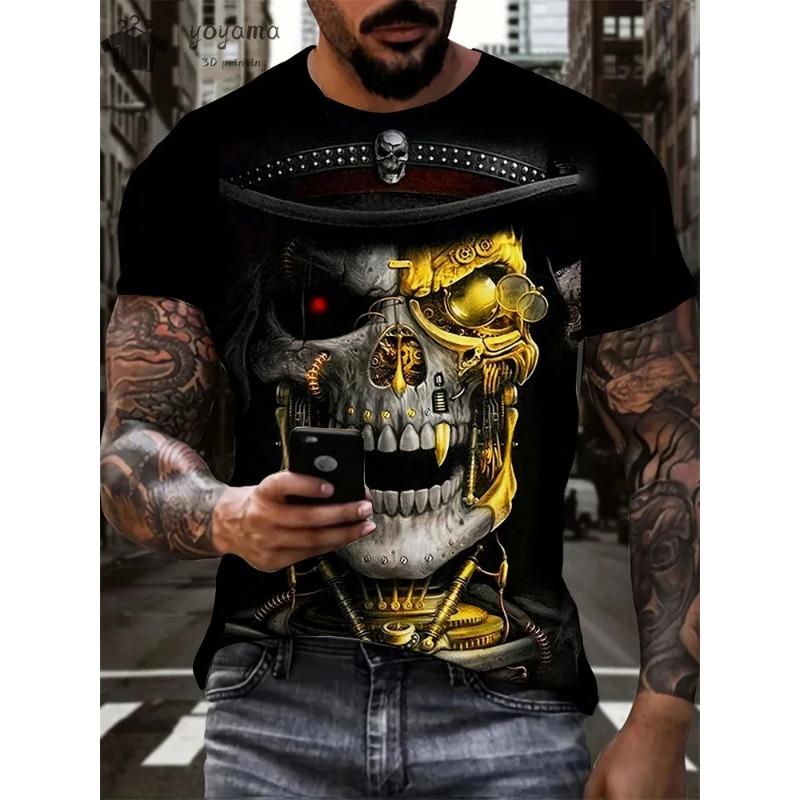 New Men's Horror Skull Print T-Shirt 3D  O-Neck Short Sleeve Fashion Oversized T-Shirts Men's Summer Street Clothing