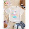 European Size Girls Round Neck Short Sleeved T Shirt with Cartoon Rabbit and English Pattern Print