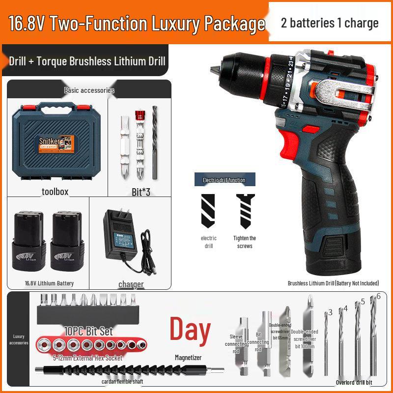 16.8V Brushless Handheld Electric Drill & Screwdriver with Adjustable Torque